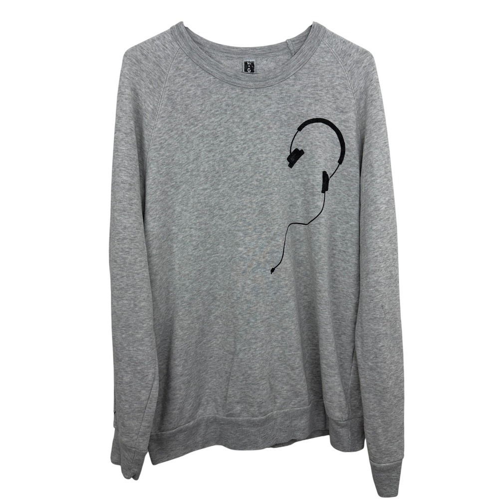 Wren + Glory Sweatshirt Womens L Grey You Are What You Listen To Graphic Raglan